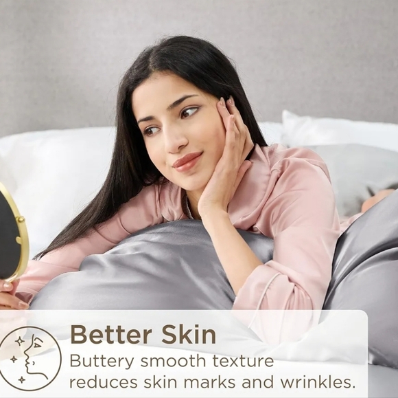 Satin Pillowcase for Hair and Skin Queen - Dark Grey, 2 Pack 20x30 Inche - Picture 4 of 4